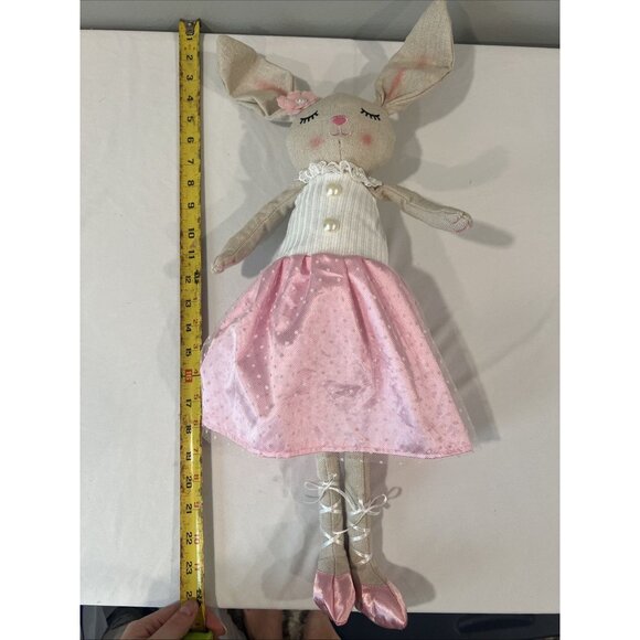 Ballerina Bunny Rabbit 26" Weighted Shelf Sitter Stuffed Floppy Doll Pearls Pink - Picture 5 of 5